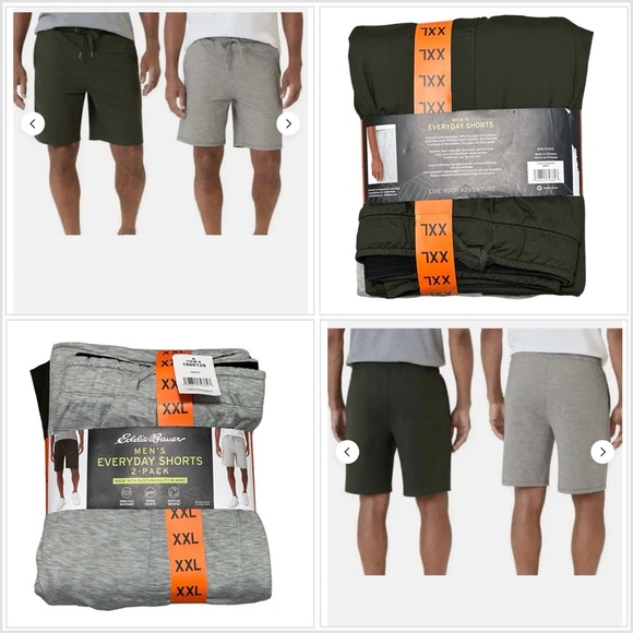 2 Pk Men's Eddie Bauer XXL 2XL Shorts Athletic Gray Olive Side Zipper Pocket NWT - Picture 1 of 9